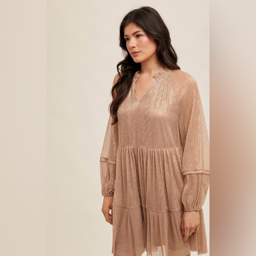New Hem & Thread Ruffle Neck Metallic Dress - Picture 4 of 6